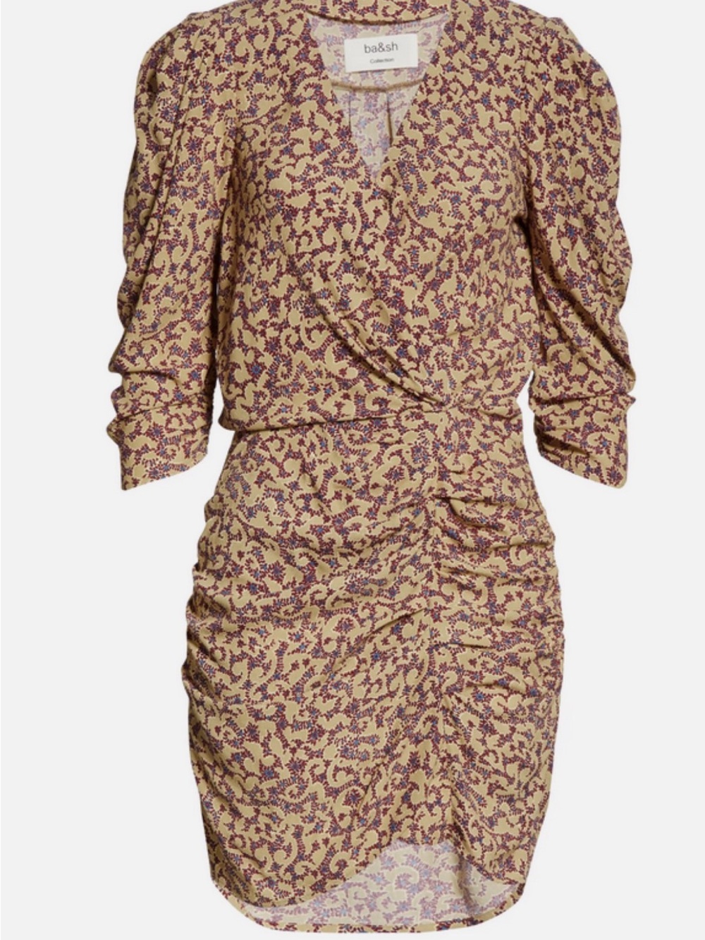 BA&SH Crystal Print Faux Wrap Ruched Dress